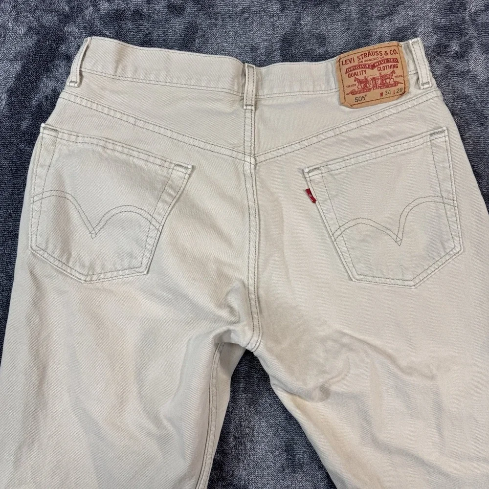 Vtg Levis 505 Jeans Mens 34x29 Beige Tan Regular Fit Denim Pants